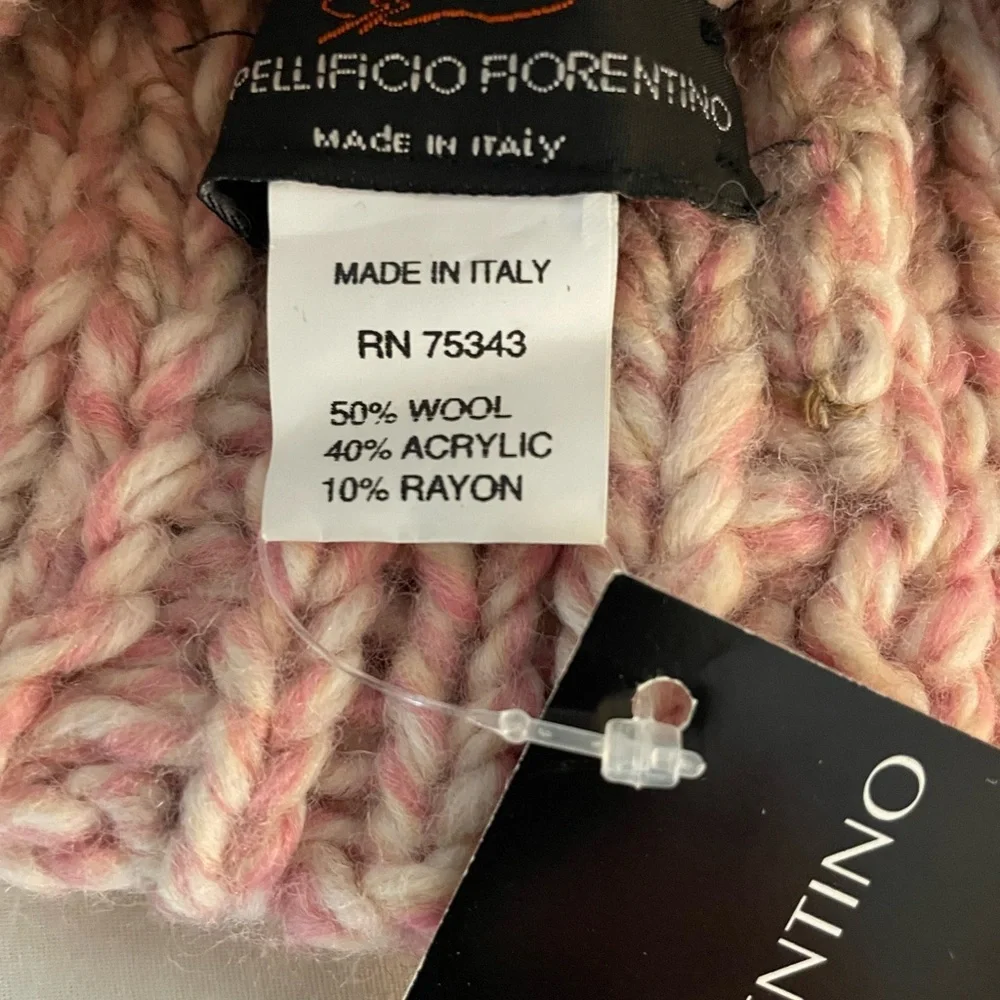 Italy Cappellificio Florentino Wool Blend Knit Beanie Hat Pale Pink/Brown NWT!